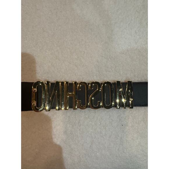 MOSCHINO Logo Calfskin Magenta Violet Belt